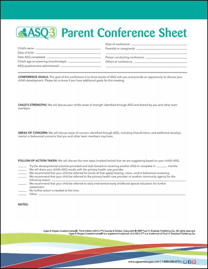 ASQ 3 Parent Conference Sheet Ages And Stages