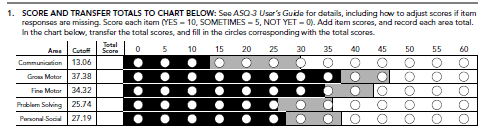 ASQ-3 scoring sheet monitoring zone