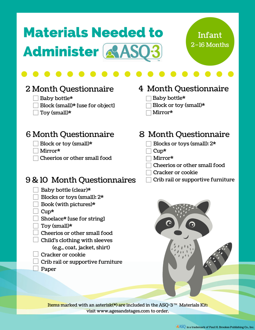 Materials Needed to Administer ASQ-3 Page 1 (2–10 Months)