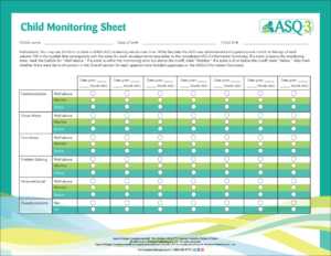 ASQ-3 Child Monitoring Sheet