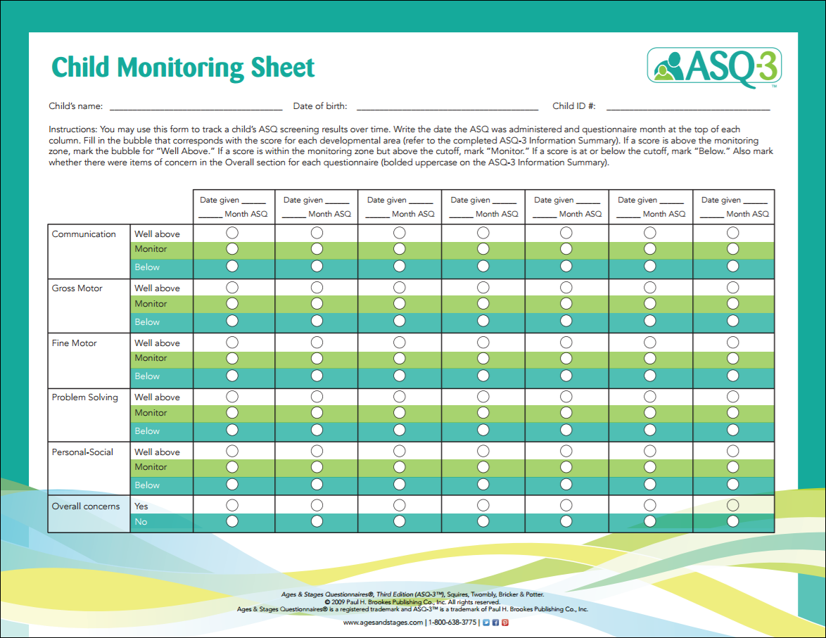 ASQ 3 Child Monitoring Sheet Ages And Stages