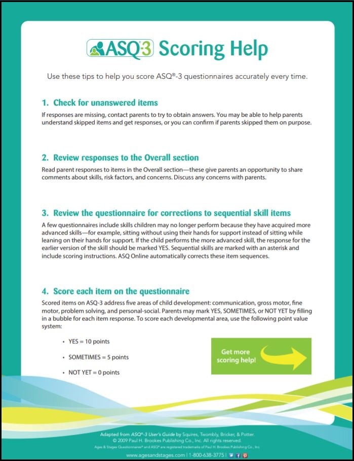 ASQ 3 Scoring Help Ages And Stages